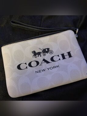 Coach White Logo Wristlet with Black Accents